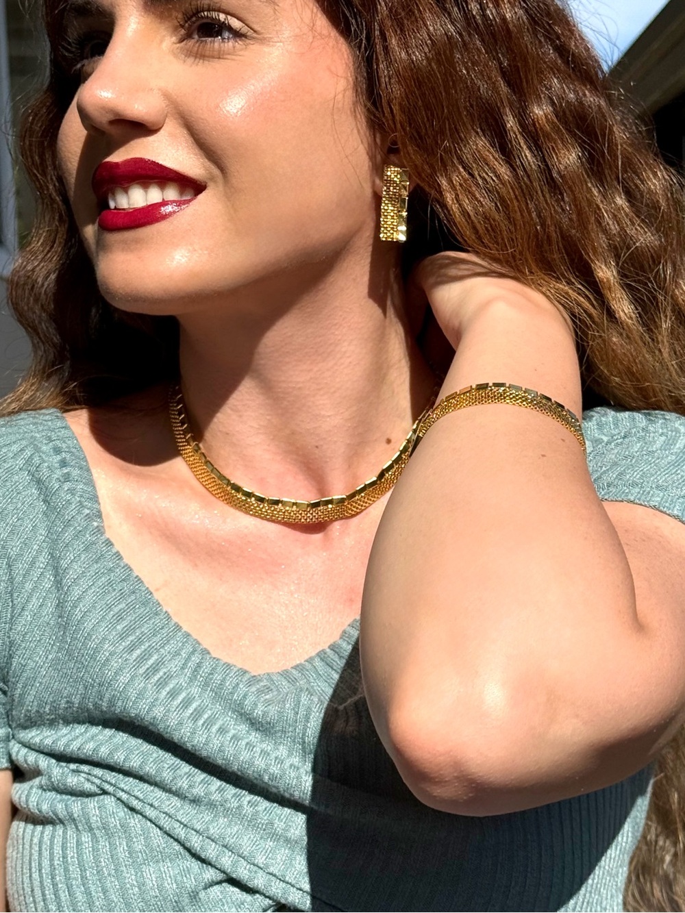 Elegant Gold-Tone Woven Choker Necklace and Bracelet Set